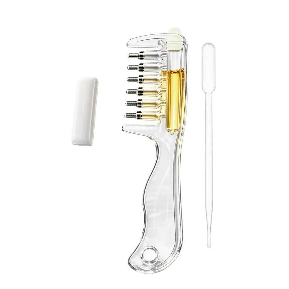 Pettine applicatore trasparente per olio per cuoio capelluto con cappuccio
