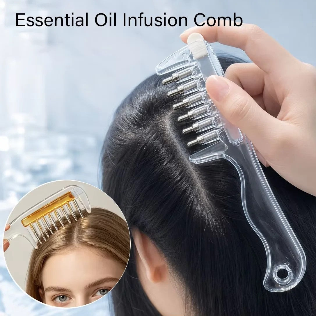 Comb gliding through hair to the scalp